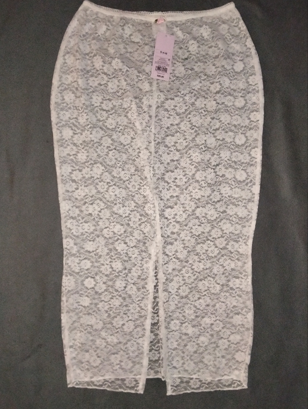 Source Unknown White Lace Pencil Skirt with Back Slit